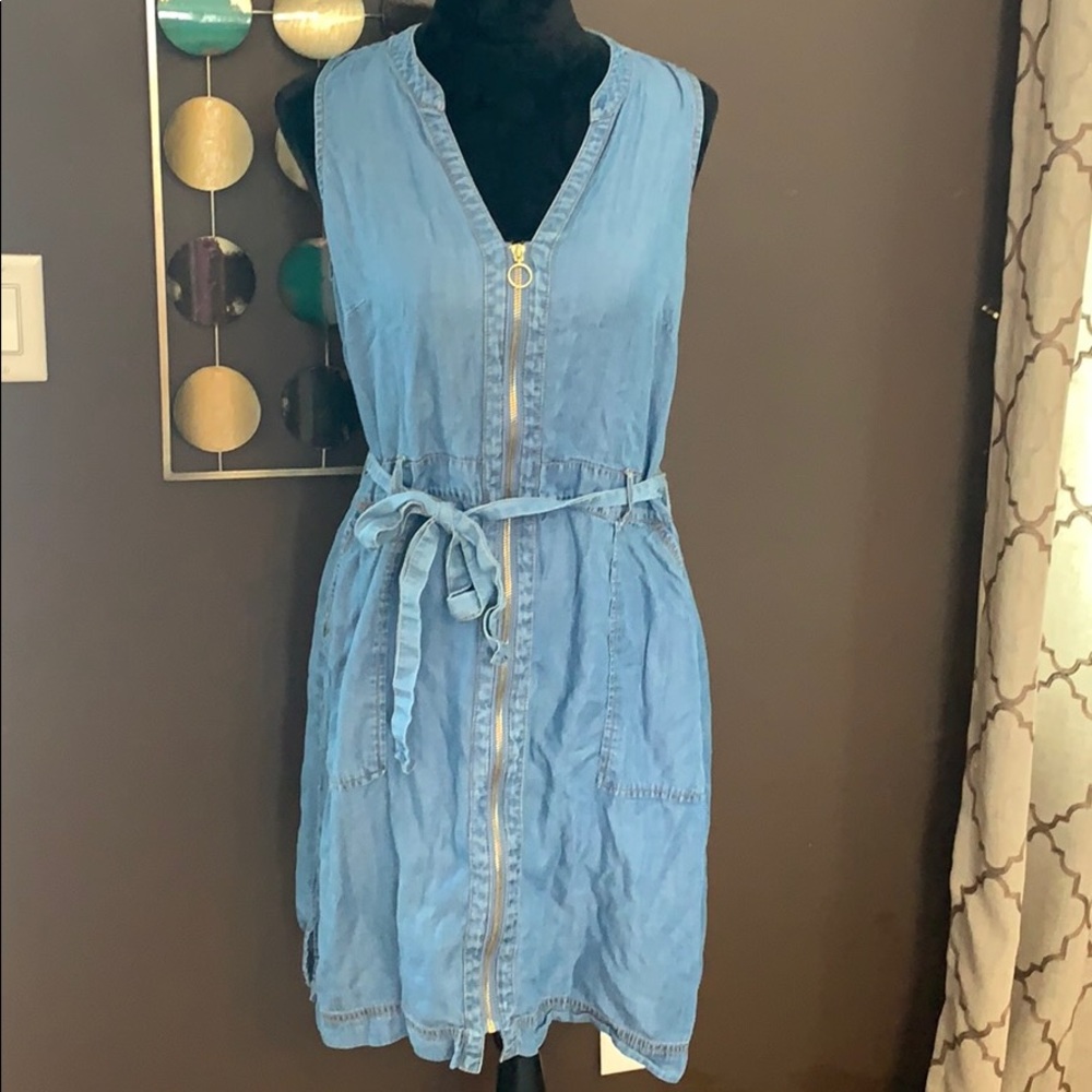 INC International Concepts Light Blue Denim Midi Dress with Front Zip